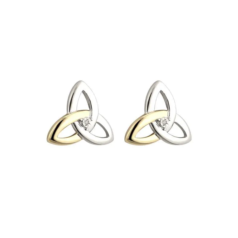 10K Gold Diamond Silver Trinity Knot Stud Earrings