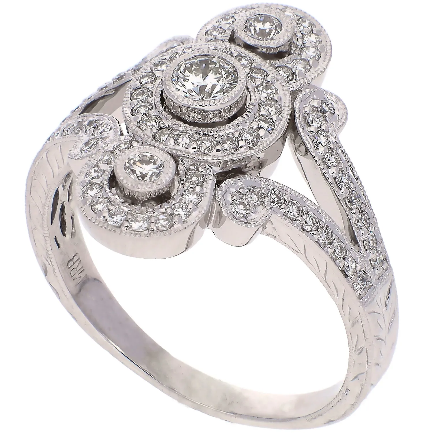 18K White Gold Round Rough Cut Diamond Ring