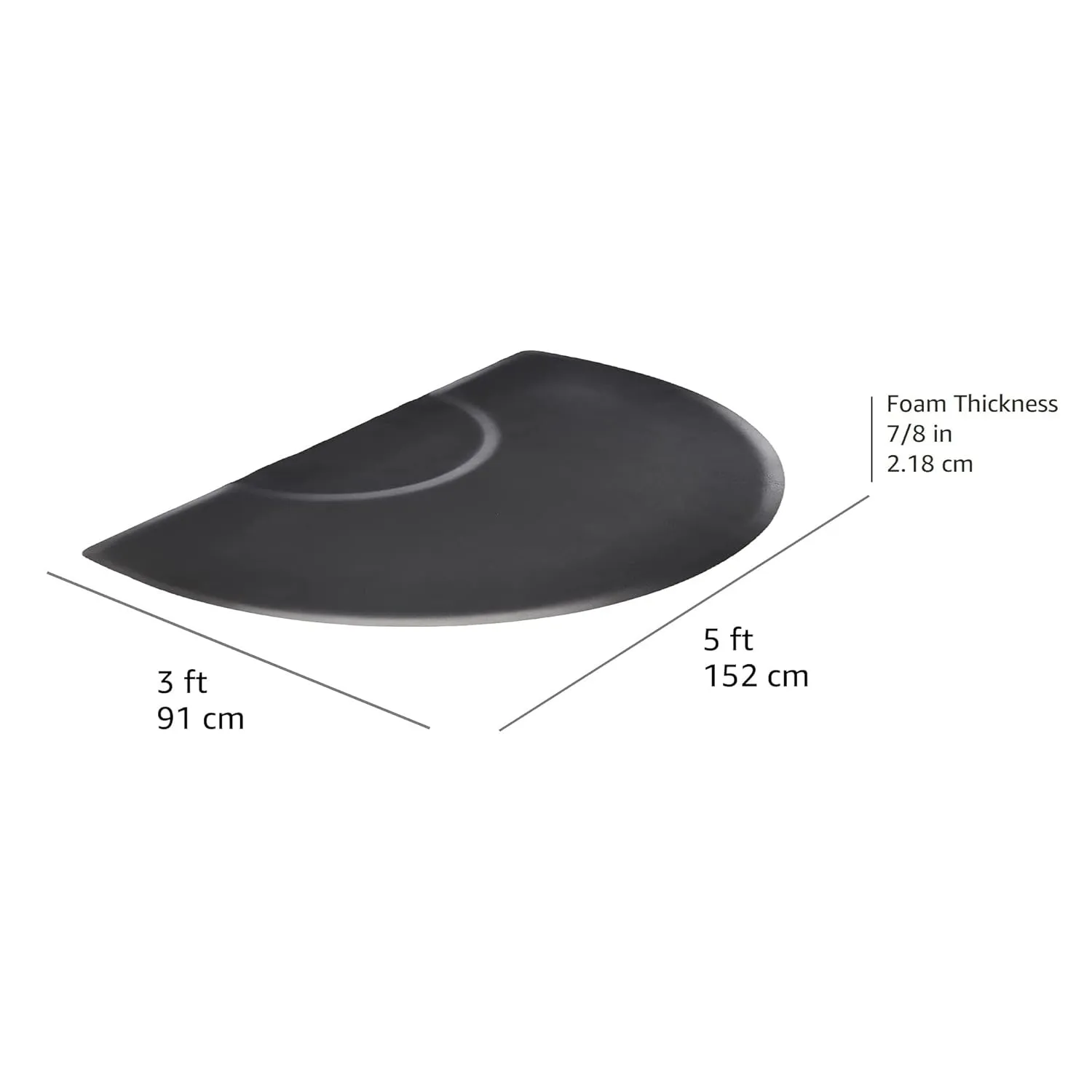 3 ft. x 5 ft. Salon & Barber Shop Chair Anti-Fatigue Floor Mat - Black Semi Circle - 7/ 8 in. Thick