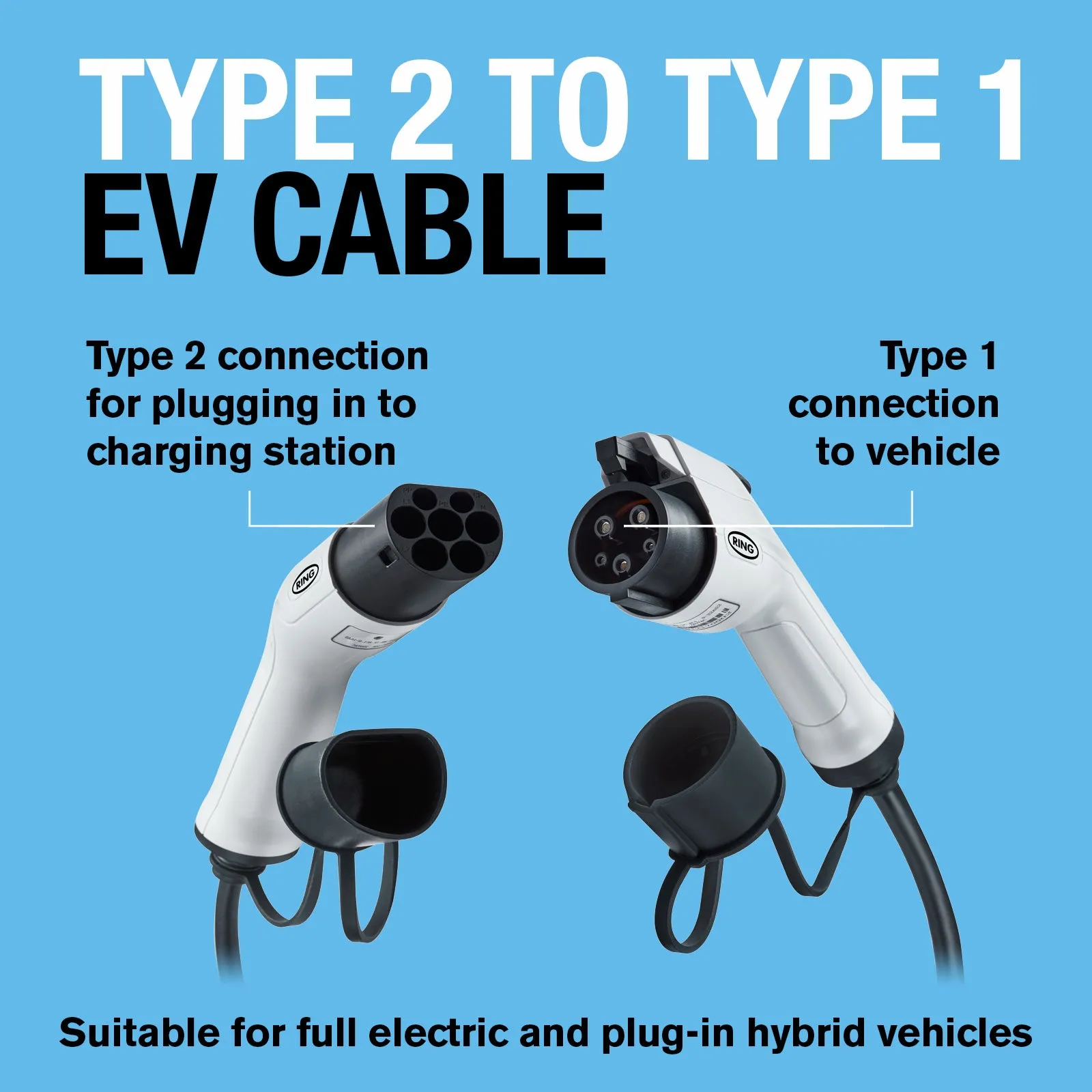 5 Metre 16A Type 2 to Type 1 EV Charging Cable