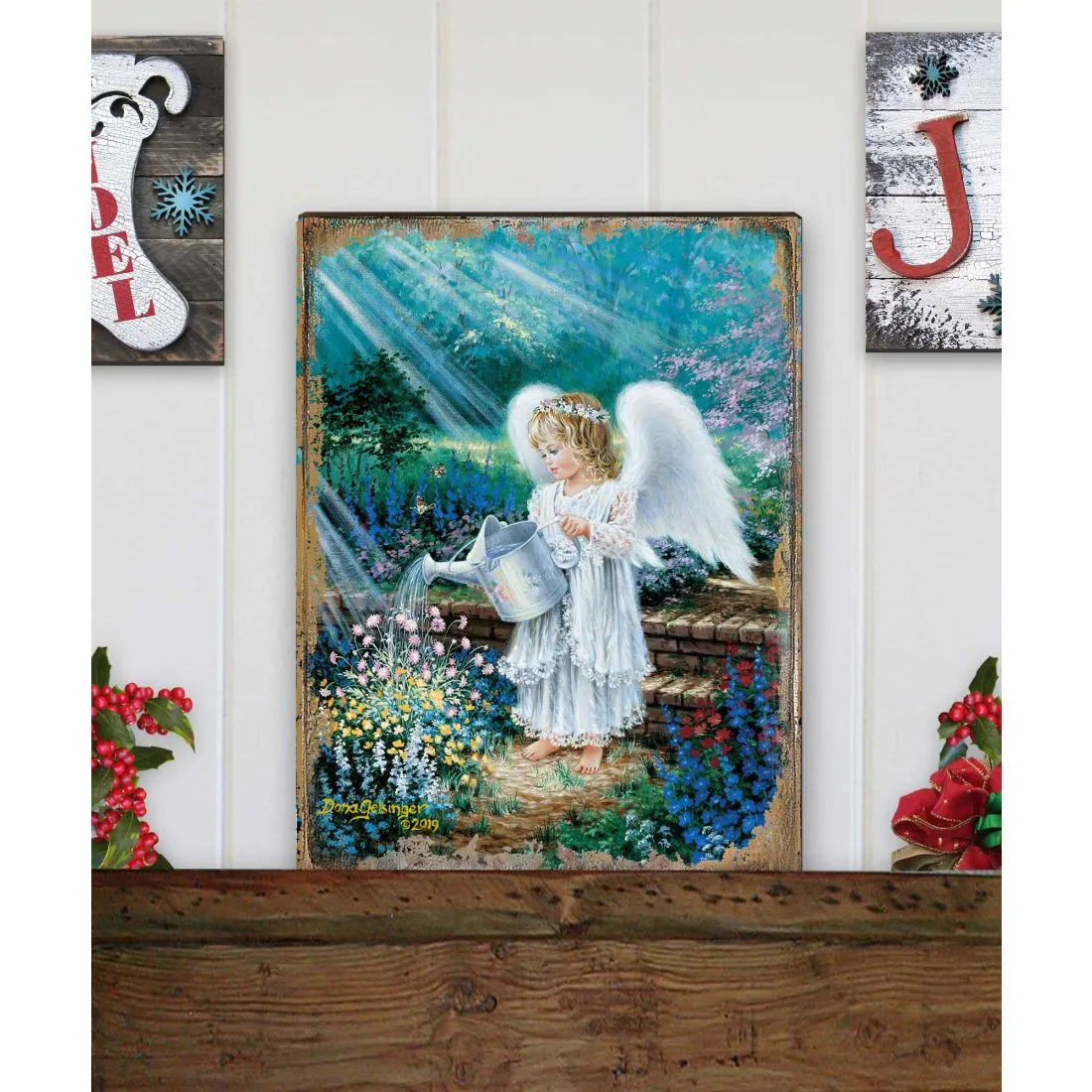 An Angel's Gift Wooden Wall Art by D. Gelsinger - Nativity Holiday Décor - 95661B-9708