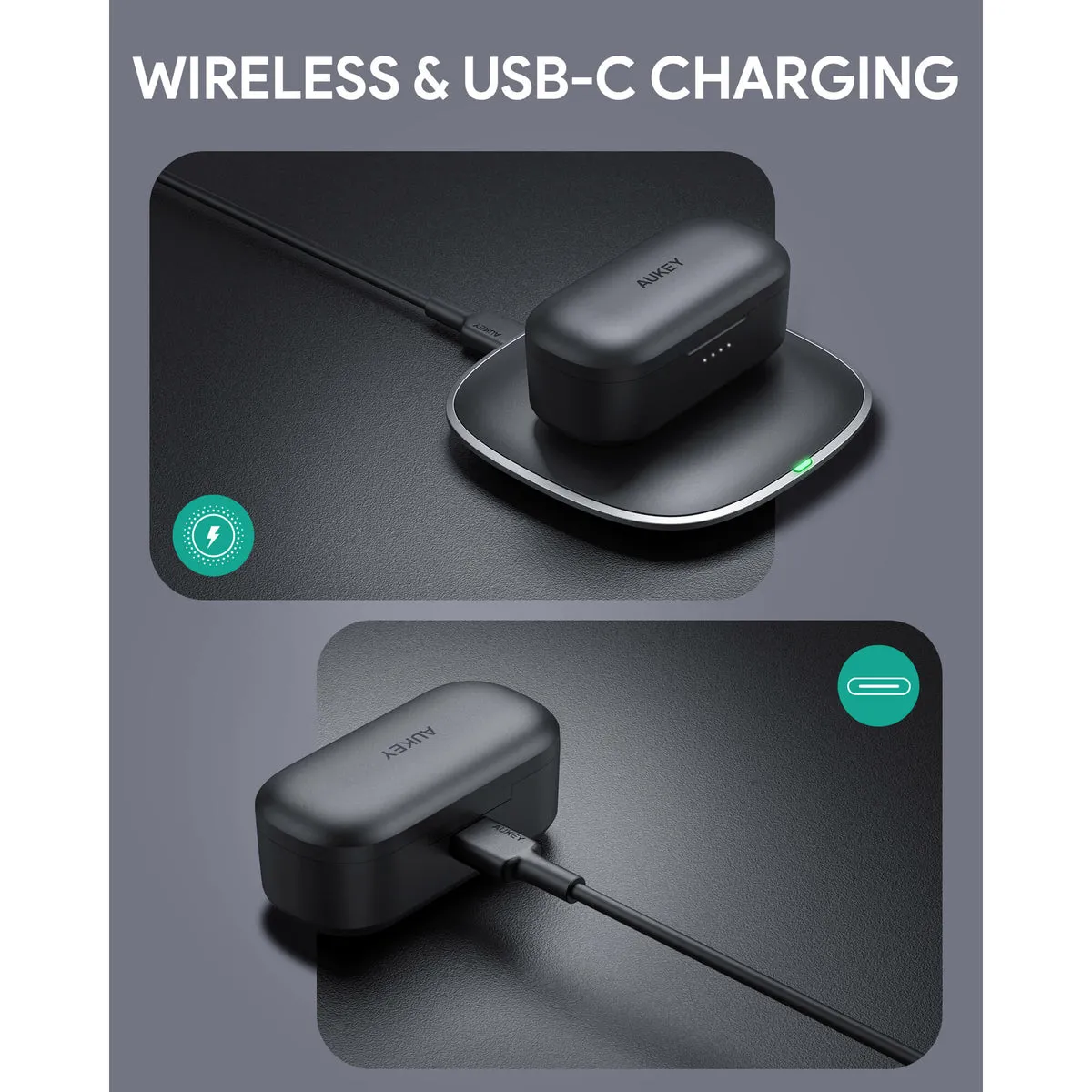 Aukey EP-T21P Wireless Charging Earbuds with 10mm Drivers & IPX6 Water Resistance