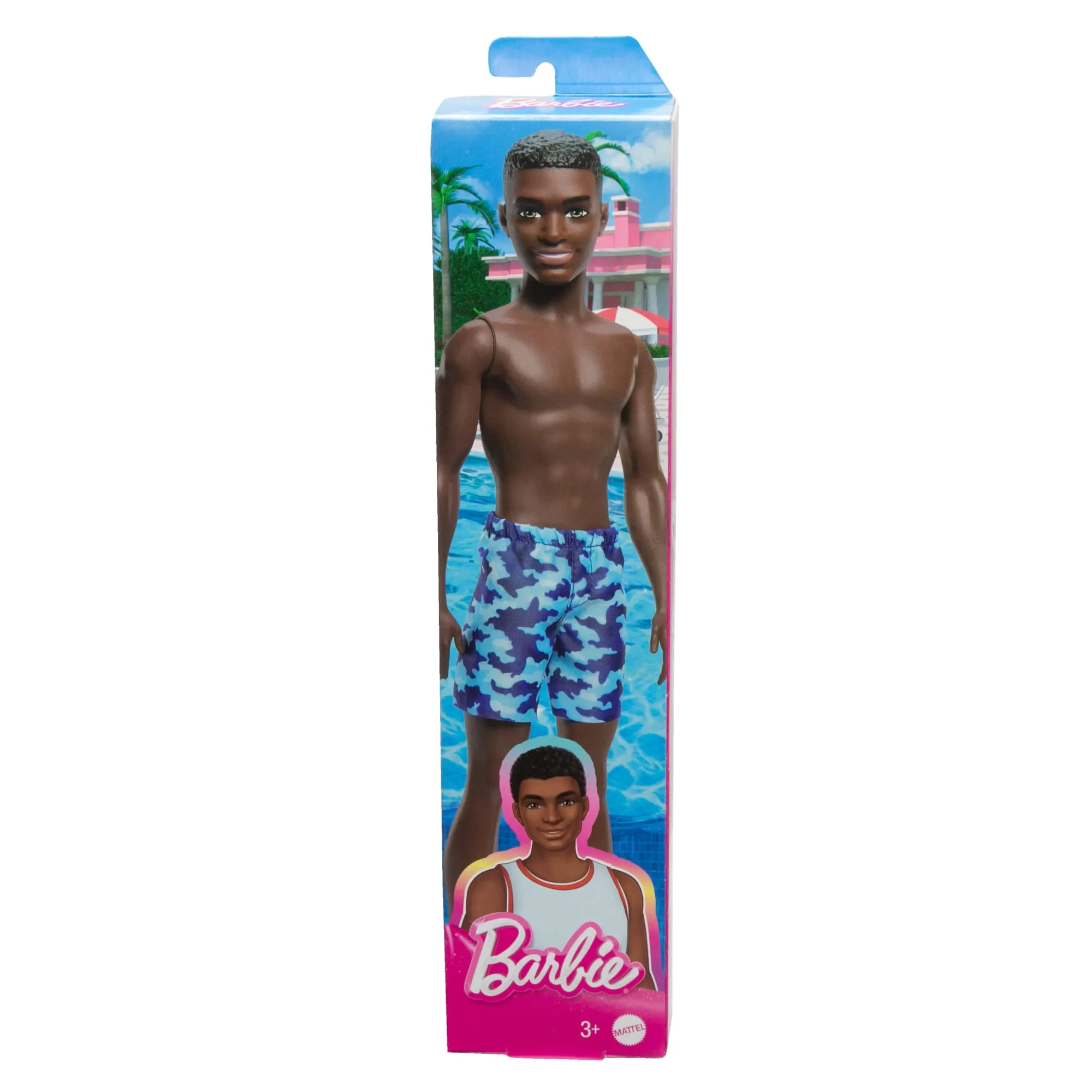 Barbie Beach Ken Doll with Dark Brown Hair & Blue Swimsuit