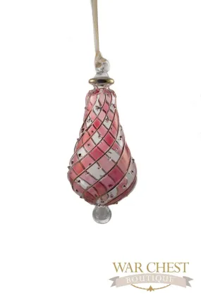 Beribboned Pear Glass Ornament Red