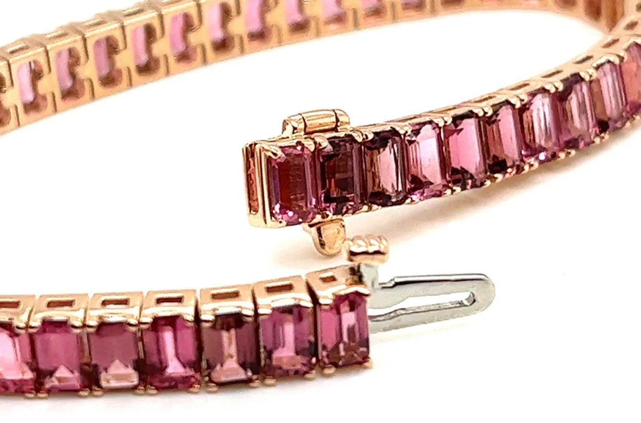 Bracelet 18kt Rose Gold Emerald Cut Pink Tourmalines Tennis