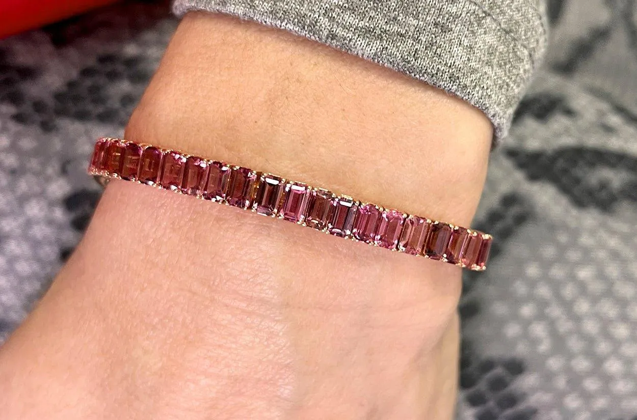 Bracelet 18kt Rose Gold Emerald Cut Pink Tourmalines Tennis