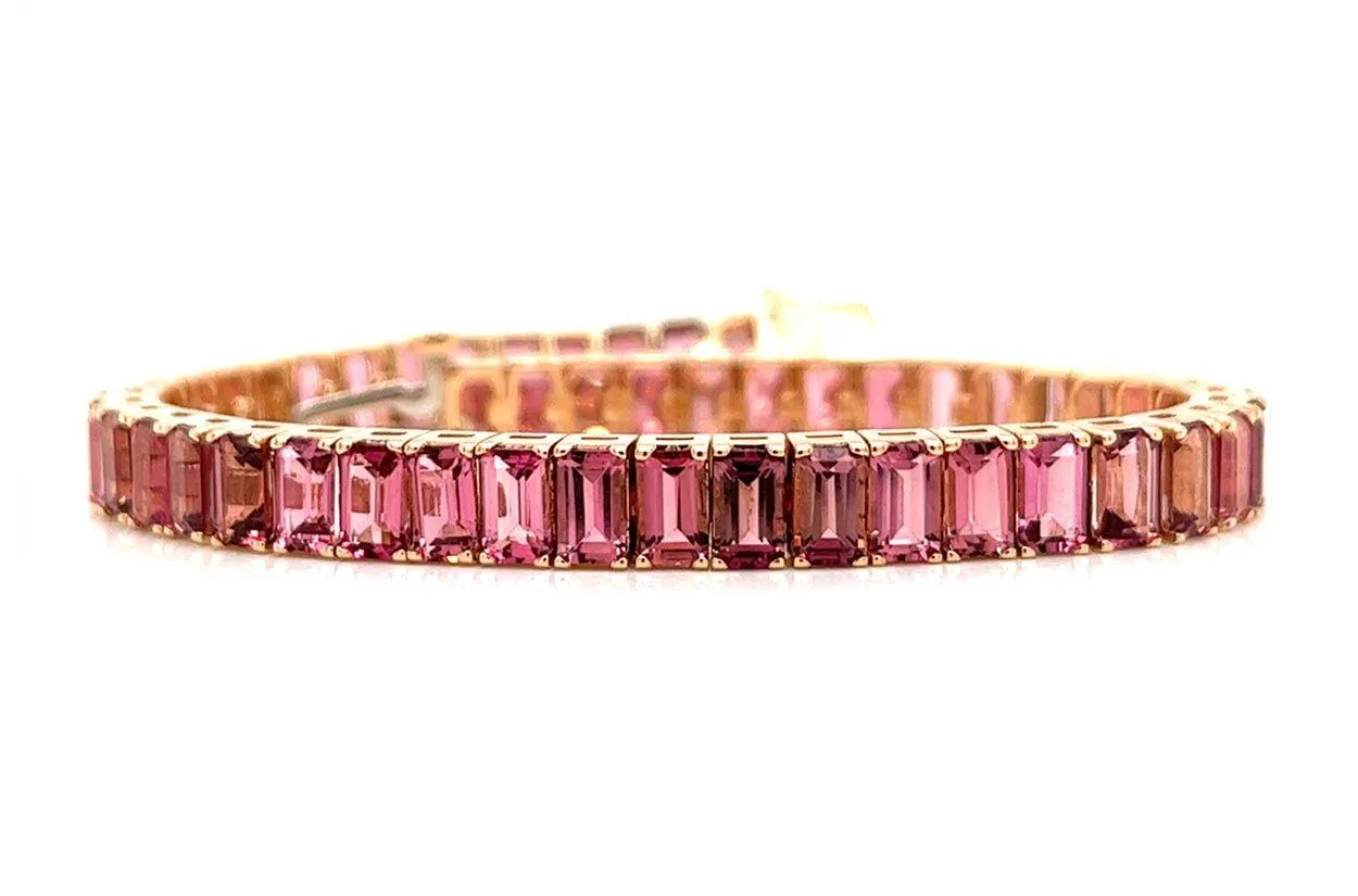 Bracelet 18kt Rose Gold Emerald Cut Pink Tourmalines Tennis