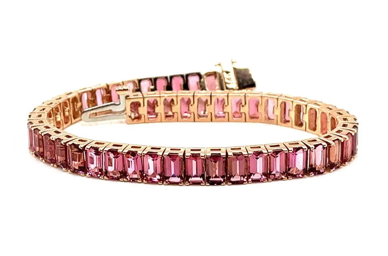 Bracelet 18kt Rose Gold Emerald Cut Pink Tourmalines Tennis