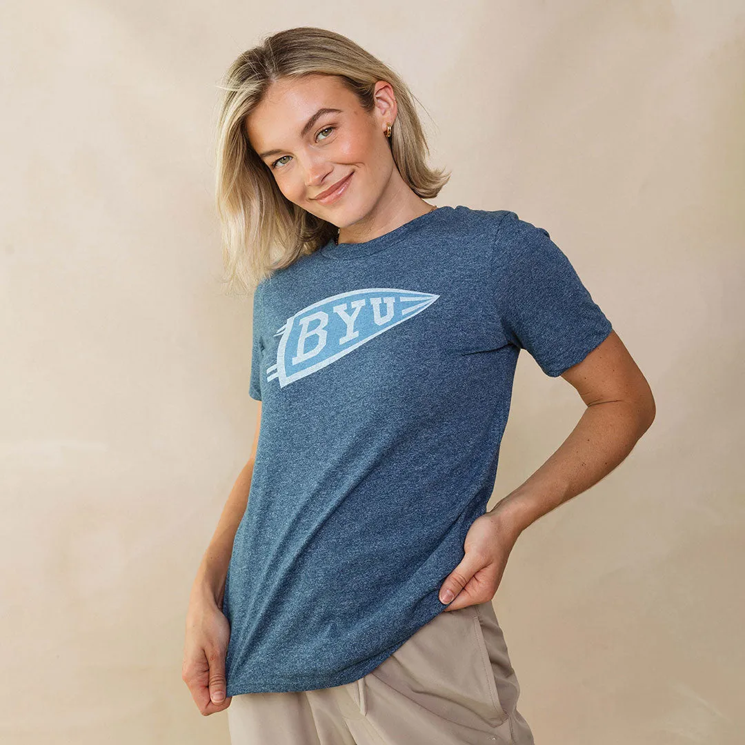 BYU Boyfriend Tee, Navy Tilt Flag