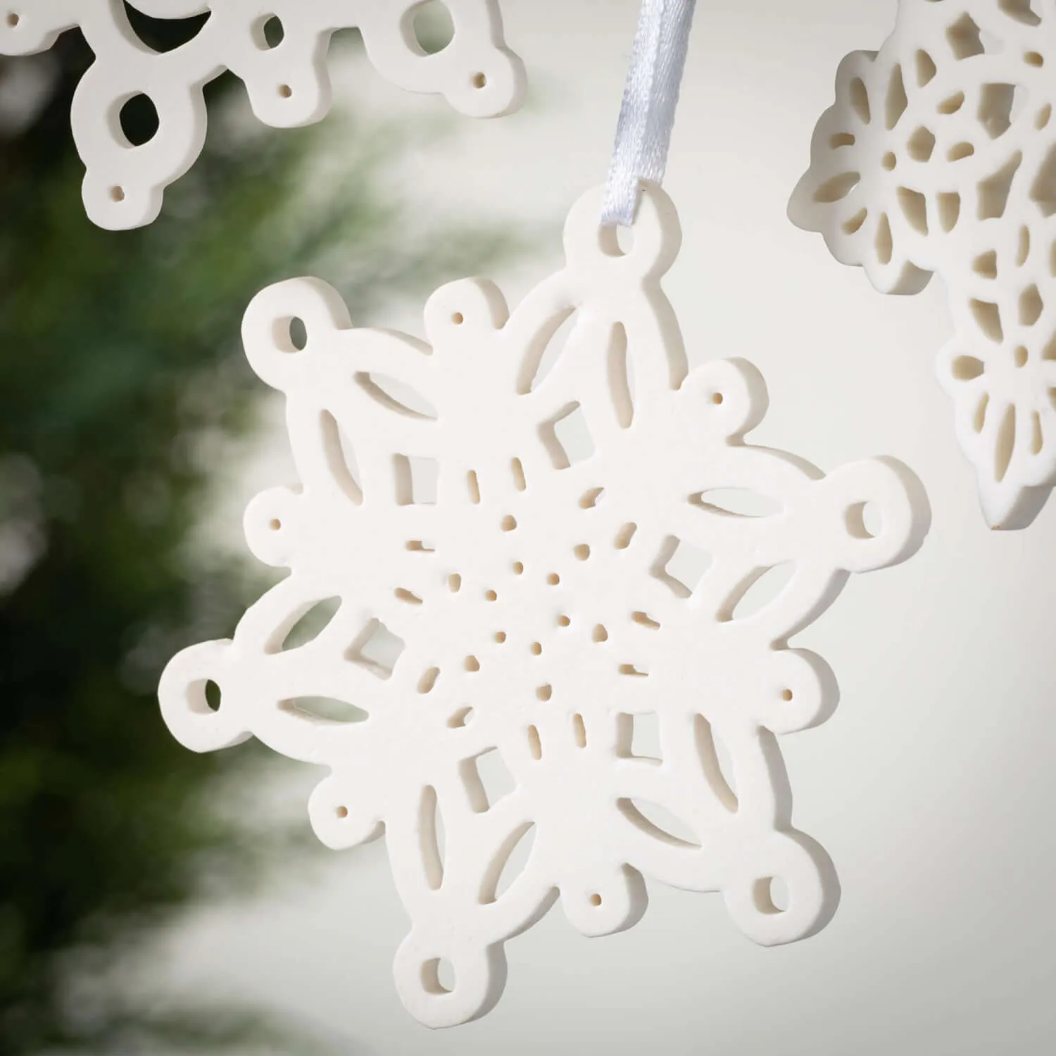 Ceramic Snowflake Ornament White 6.5"H Ceramic Set of 3