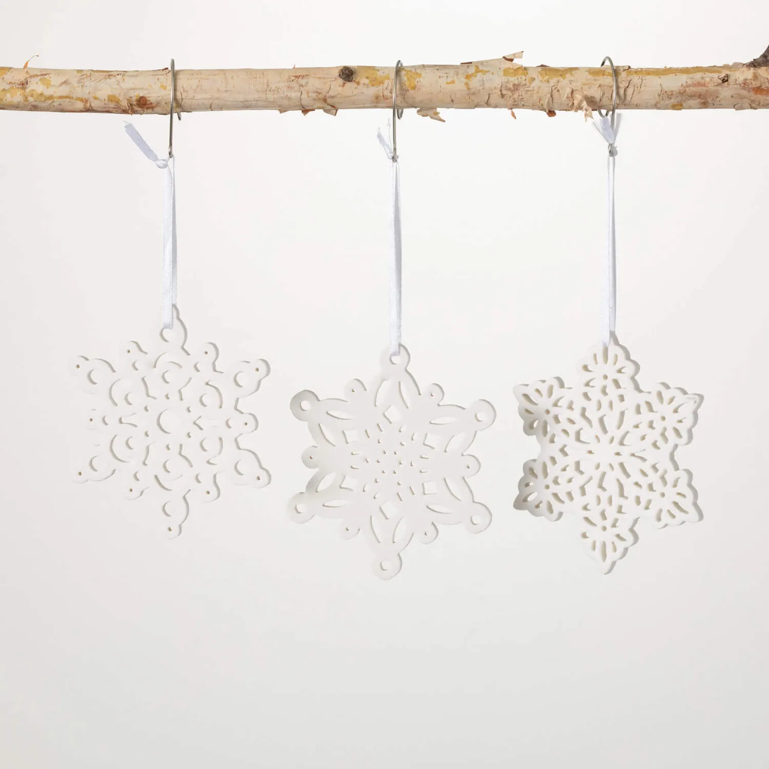 Ceramic Snowflake Ornament White 6.5"H Ceramic Set of 3