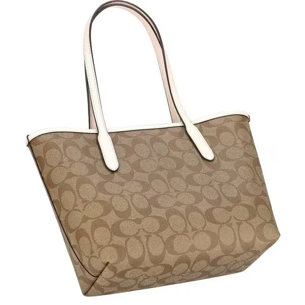 Coach Mini City Tote In Signature Canvas With Horse And Sleigh Khaki/Chalk