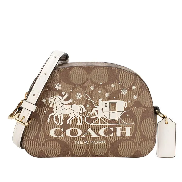 Coach Mini Serena Signature Canvas Crossbody Khaki/Chalk