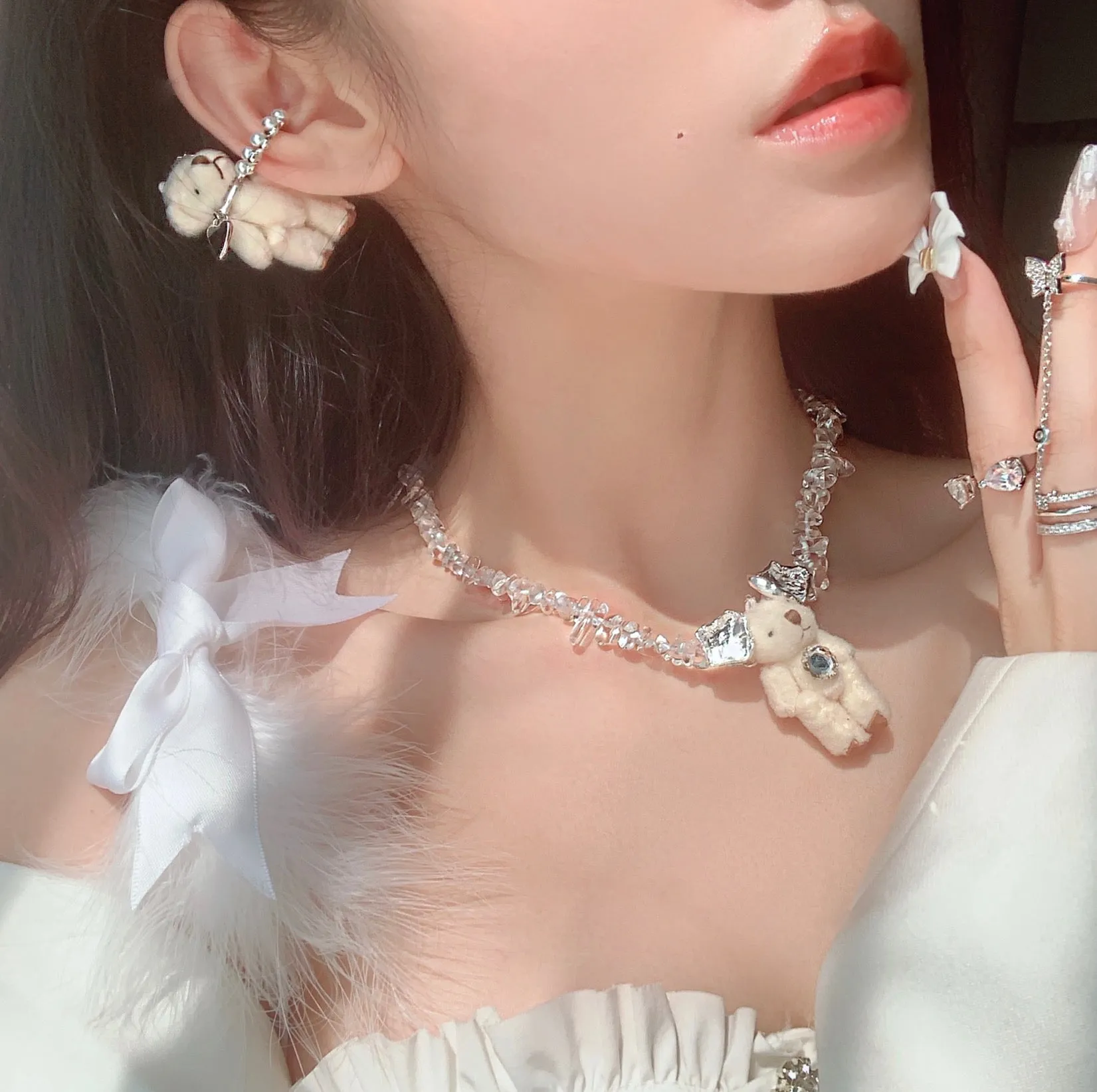 Cute bear earrings   necklace PL52094