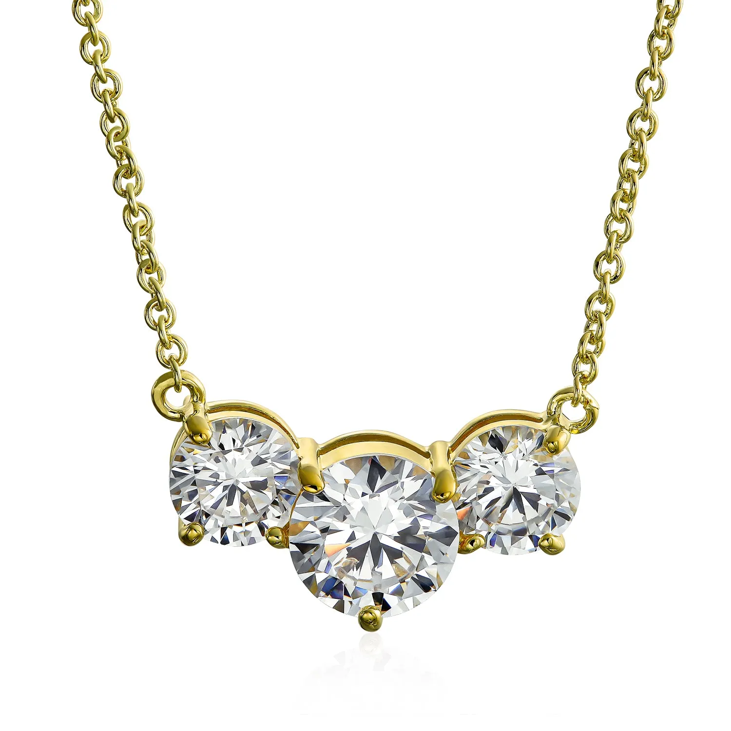 Delicate Past Present Future 3 Stone CZ Necklace Silver Gold Plated