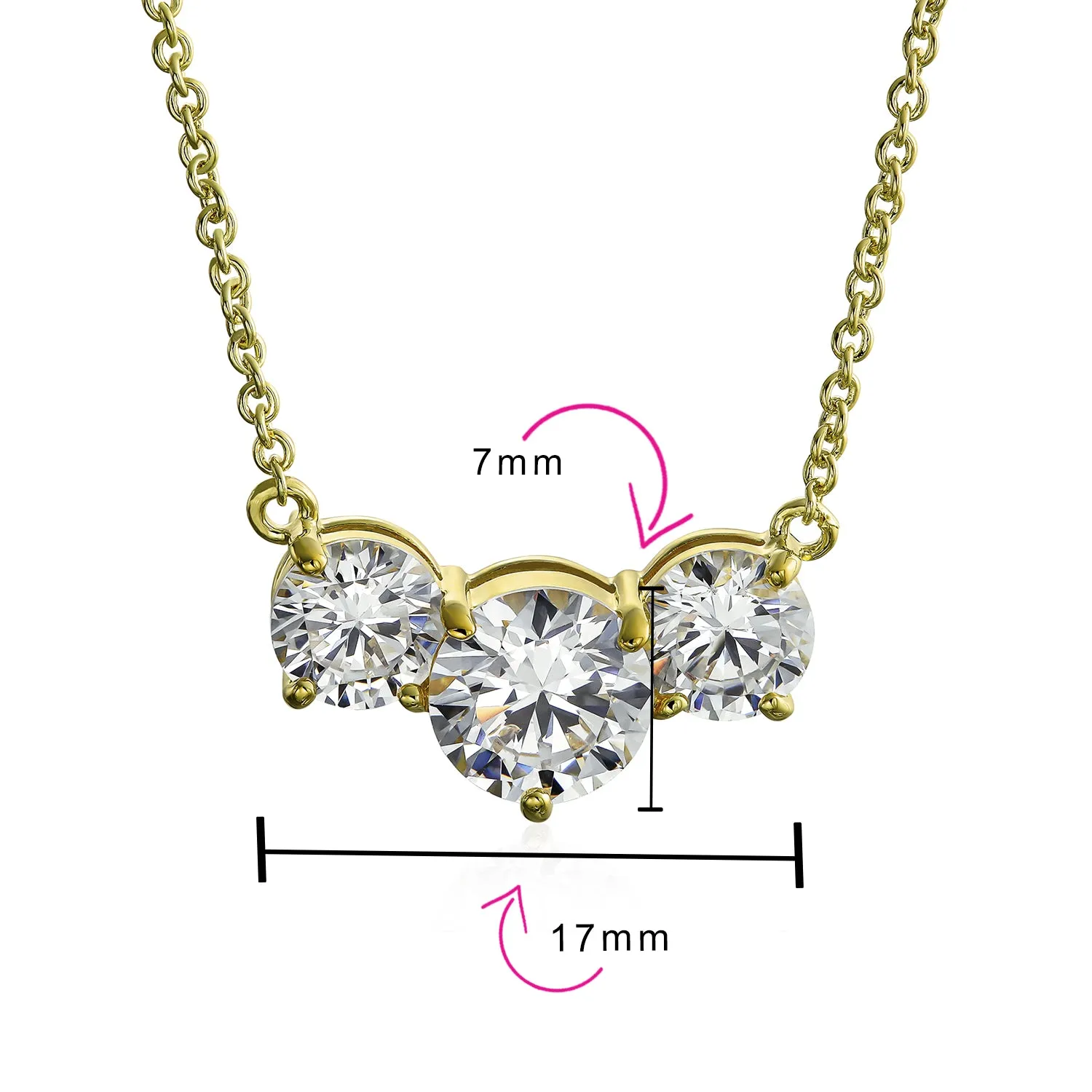 Delicate Past Present Future 3 Stone CZ Necklace Silver Gold Plated