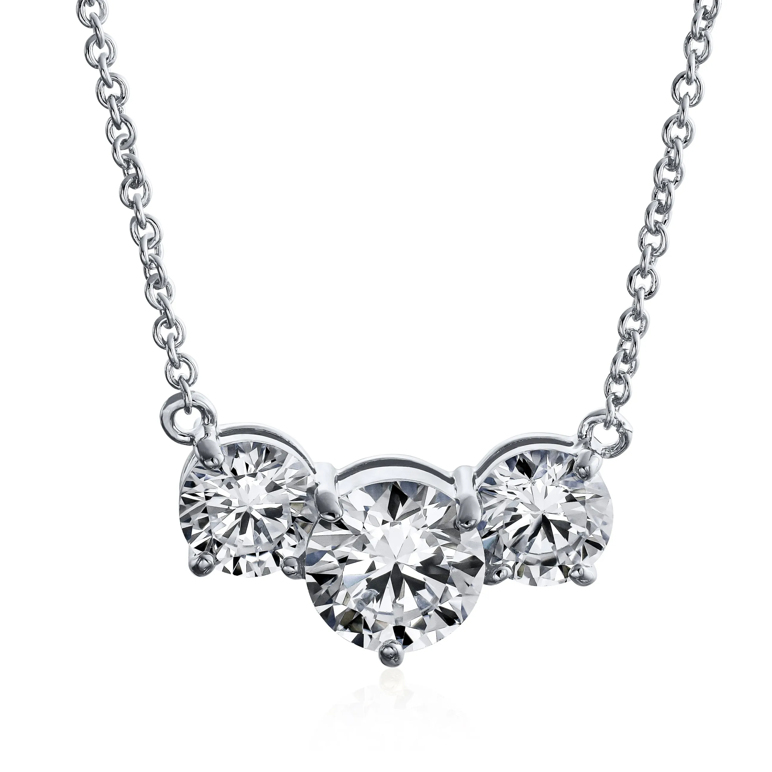 Delicate Past Present Future 3 Stone CZ Necklace Silver Gold Plated