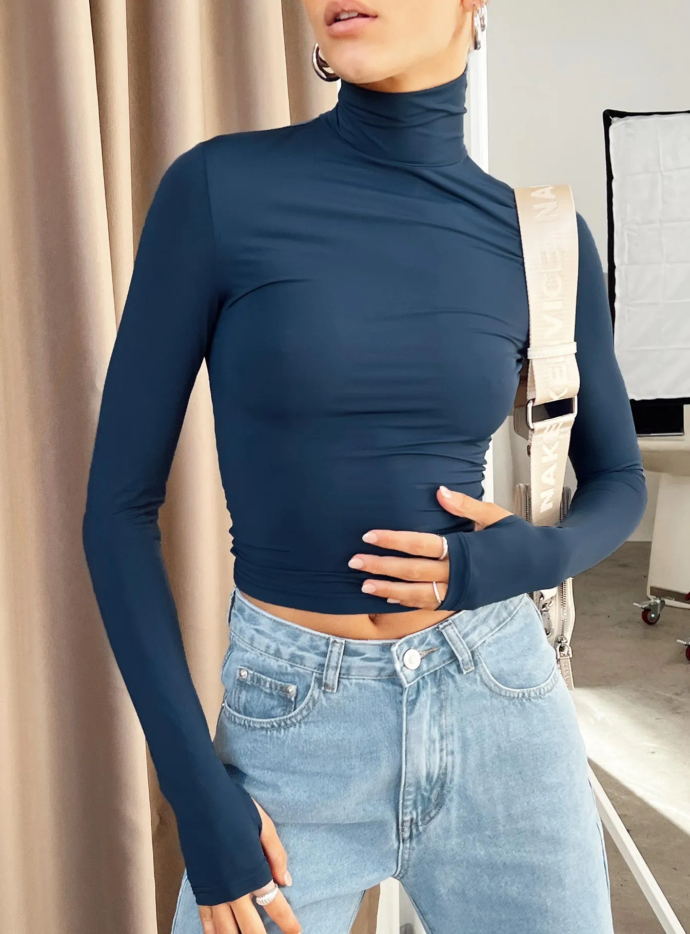 Elysium Long Sleeve Turtleneck Top Navy