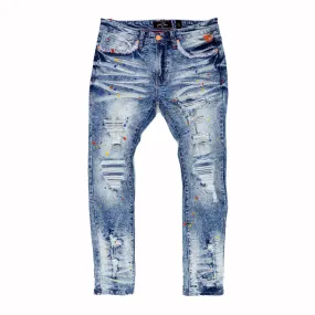 F1778  Frost Shredded Jeans w/ paint - Light Wash