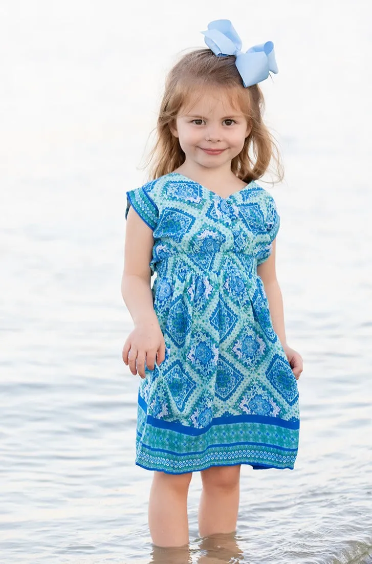 Girl's Anna Dress / Aqua Diamond