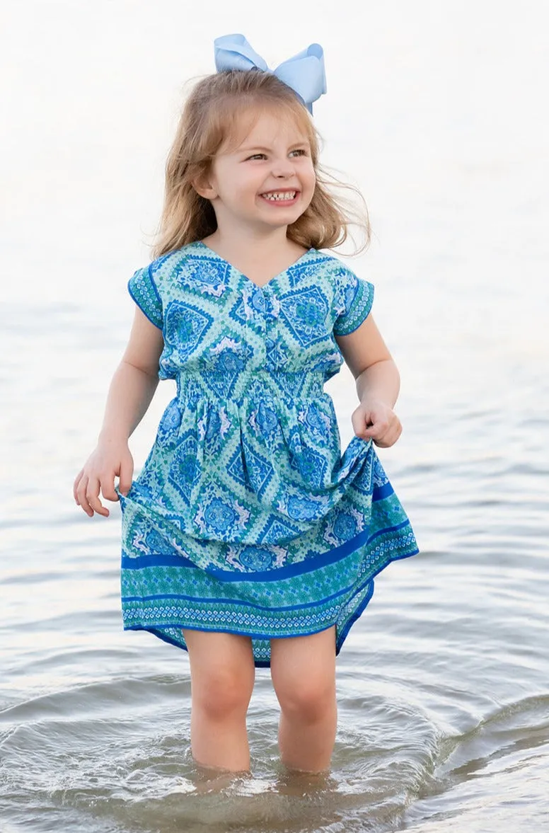 Girl's Anna Dress / Aqua Diamond