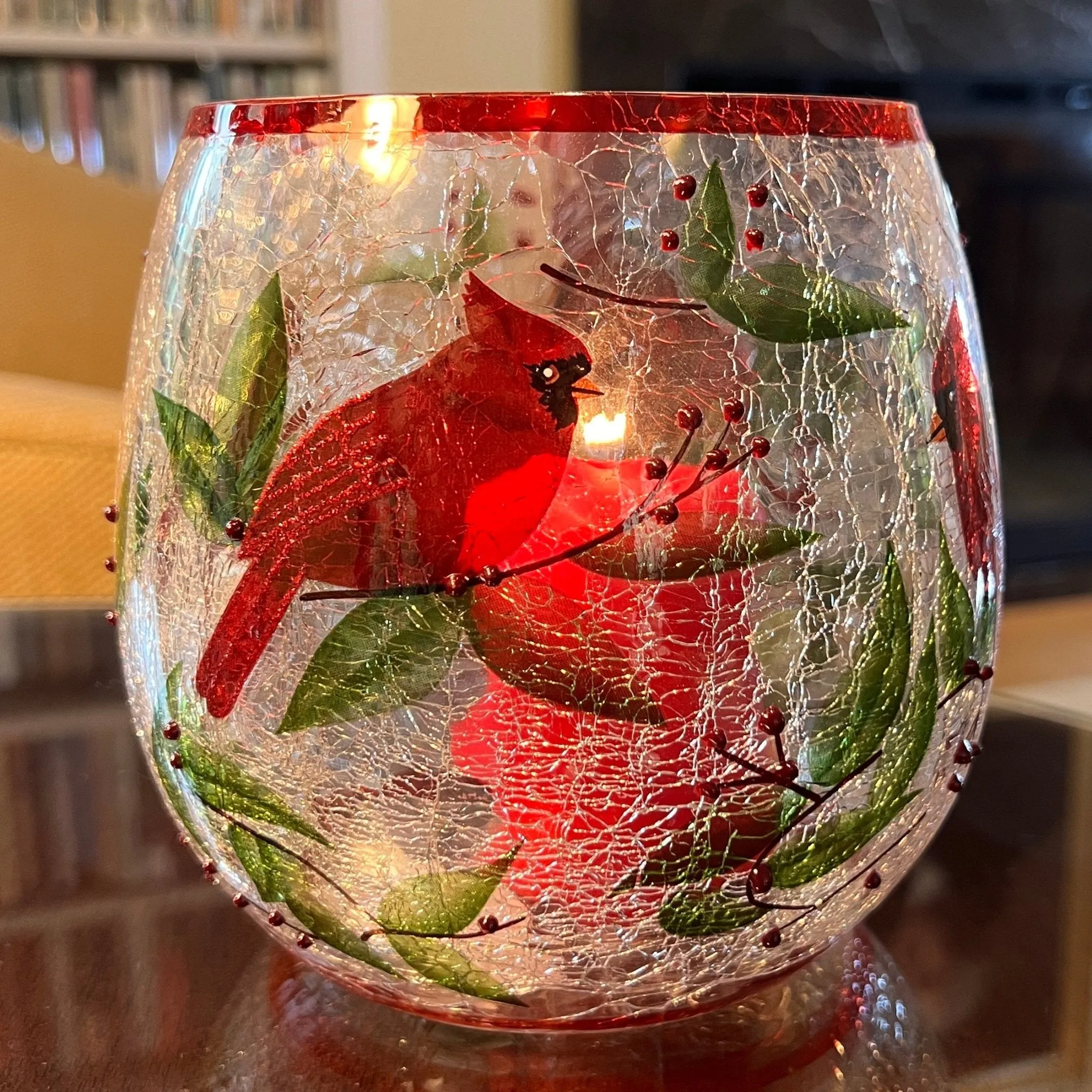 Glass Cardinal Candle Holder - Christmas Candle Holder