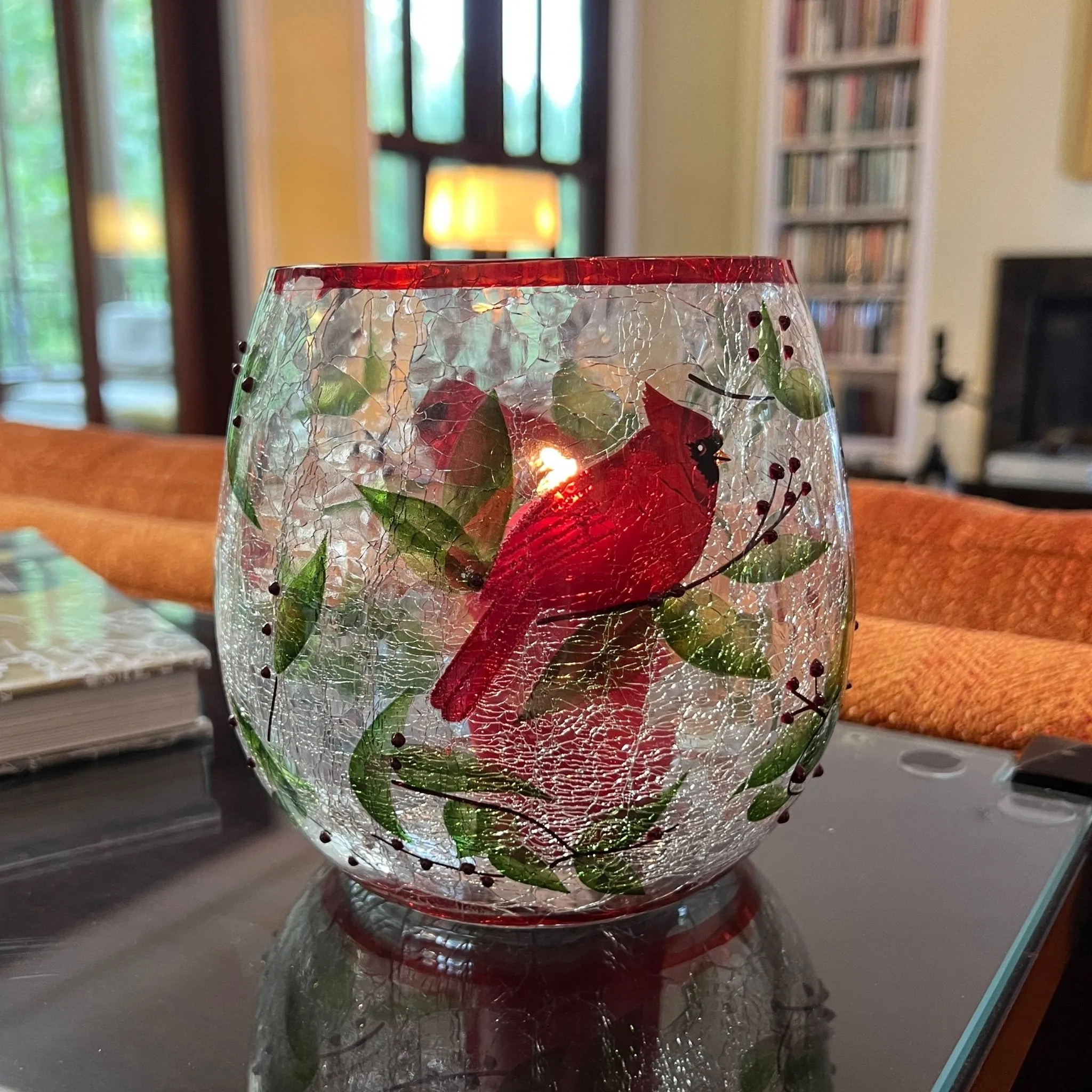 Glass Cardinal Candle Holder - Christmas Candle Holder