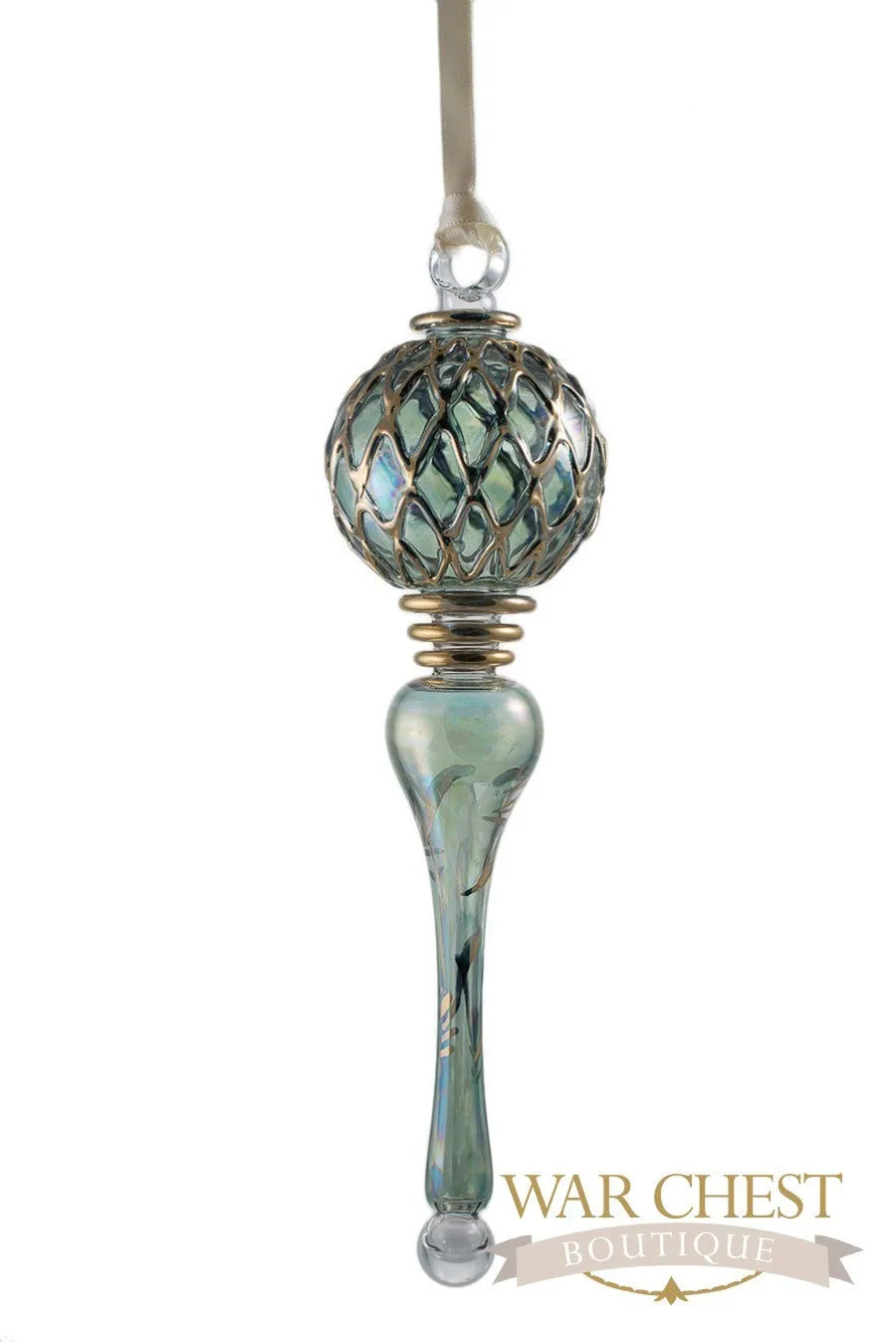 Gold Design Icicle Glass Ornament Green