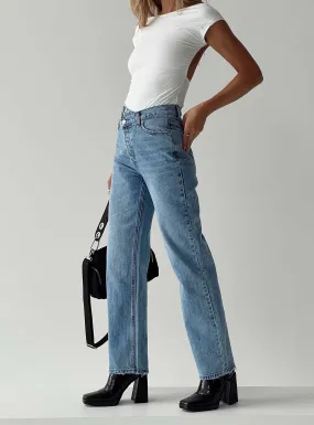 Holly Asymmetric Straight Leg Jean Light Wash Denim