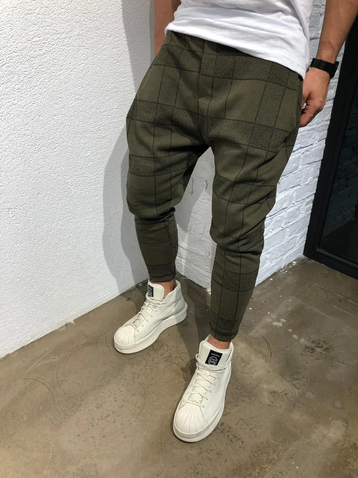 Khaki Checkered Jogger Pant B346 Streetwear Jogger Pants