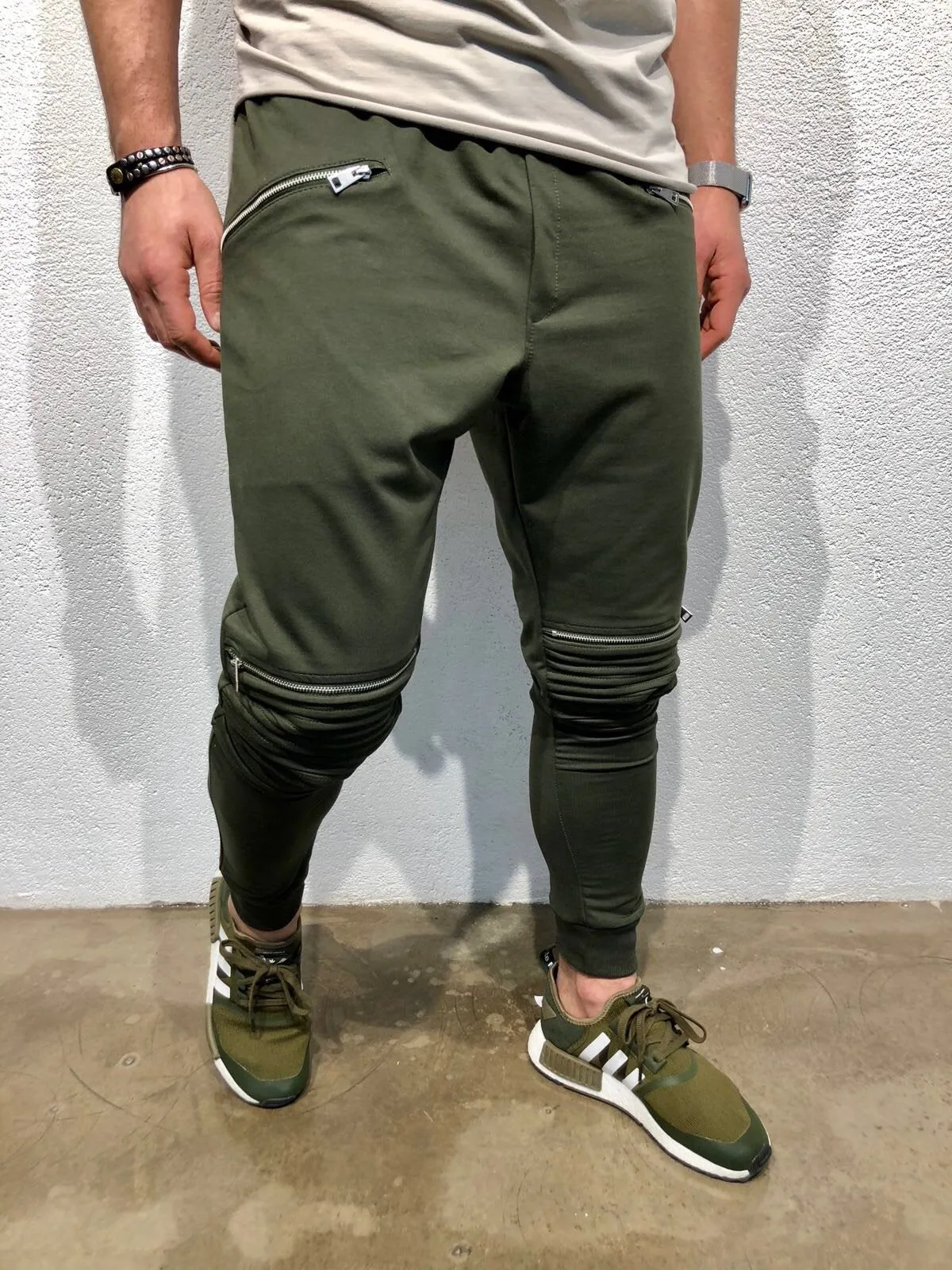 Khaki Knee Zipper Jogger Pant B123 Streetwear Jogger Pants