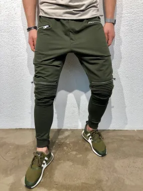 Khaki Knee Zipper Jogger Pant B123 Streetwear Jogger Pants