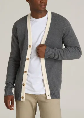 Knit Campus Cardigan for Tall Men in Charcoal Mix and Cream