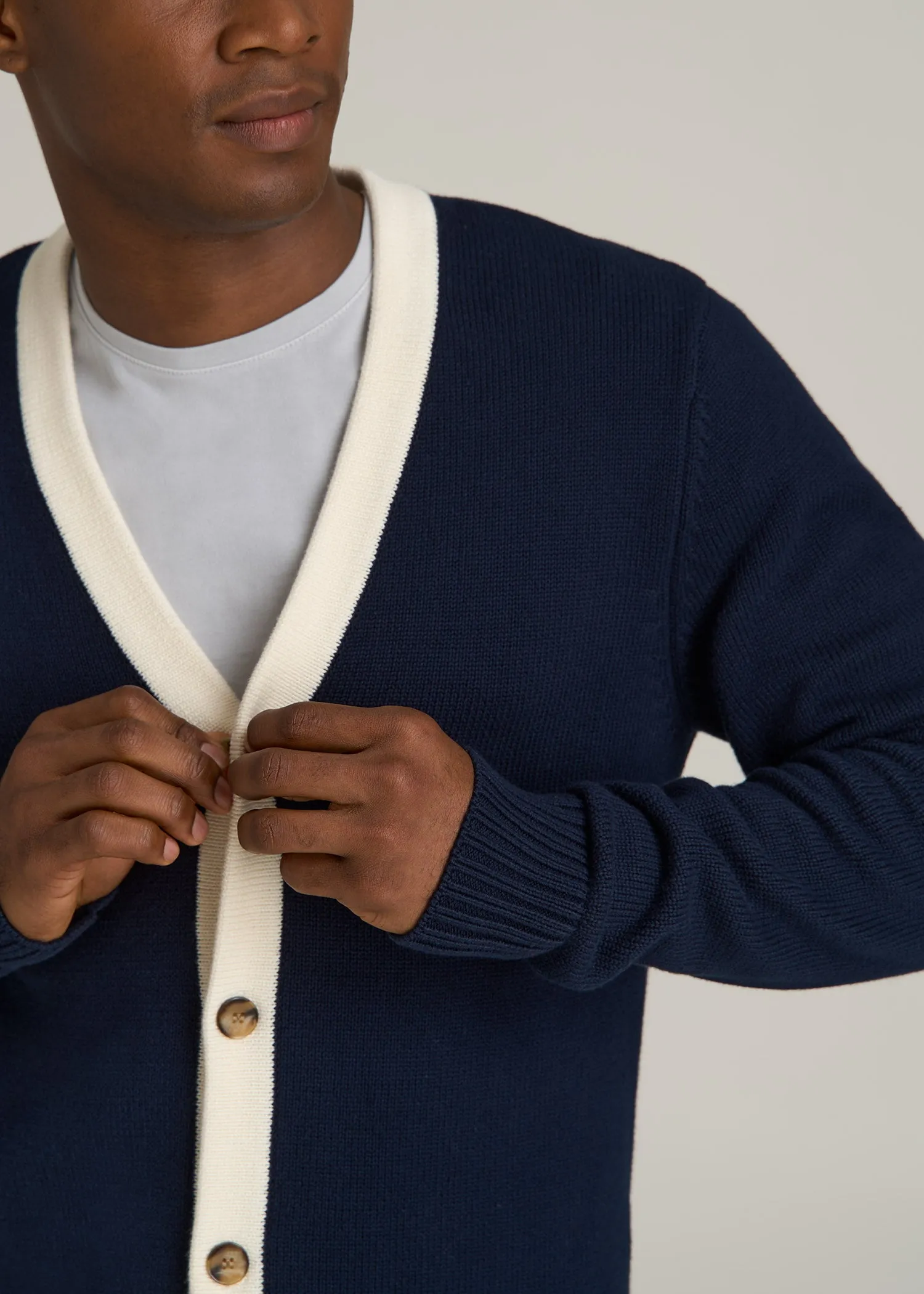 Knit Campus Cardigan for Tall Men in  Navy and Cream