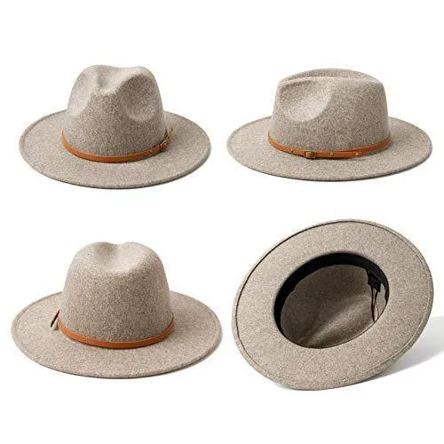 Lisianthus Women Belt Buckle Wool Wide Brim Fedora Hat Oatmeal