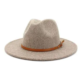 Lisianthus Women Belt Buckle Wool Wide Brim Fedora Hat Oatmeal