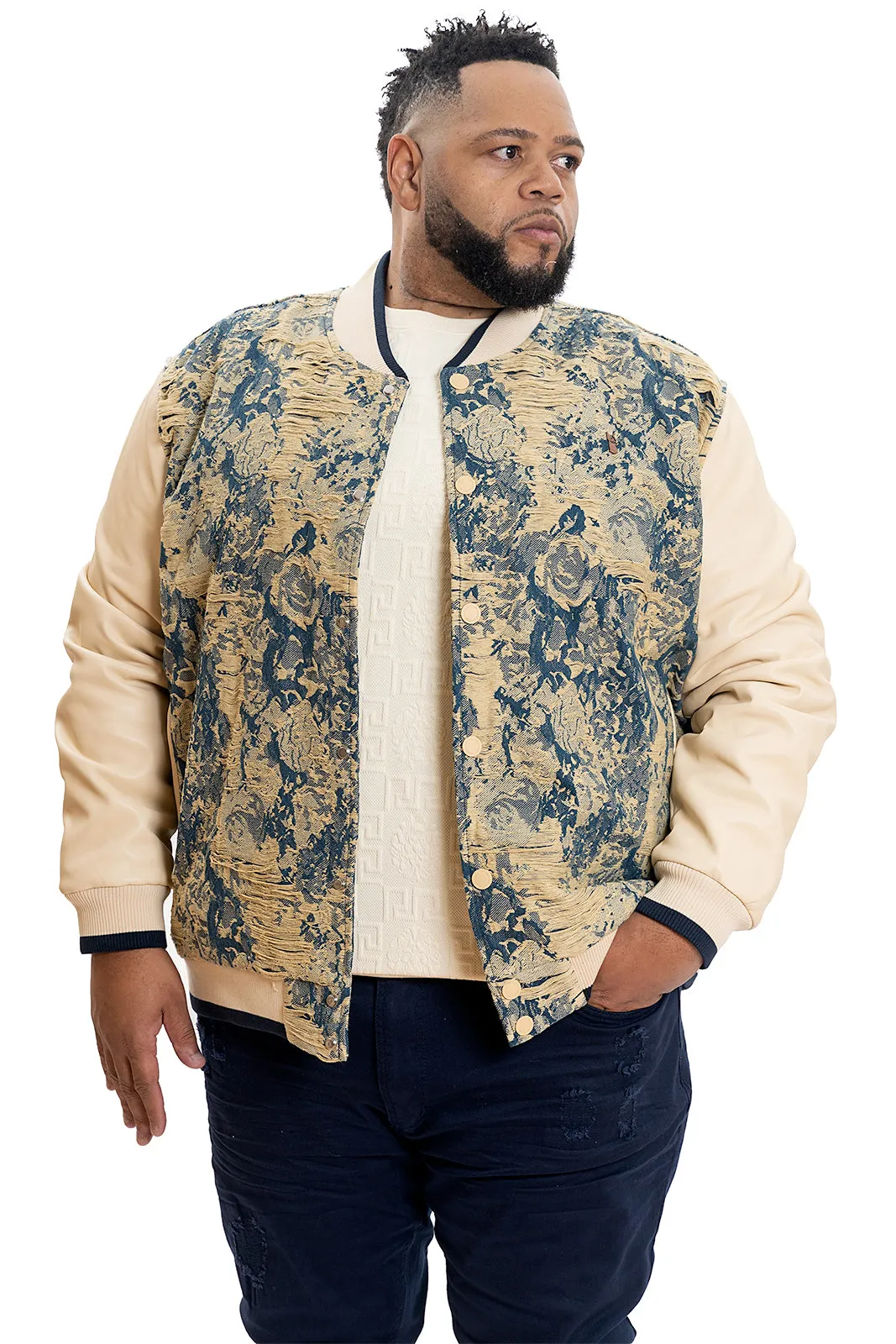 M1096 Veroma Tapestry Varsity Jacket - Khaki