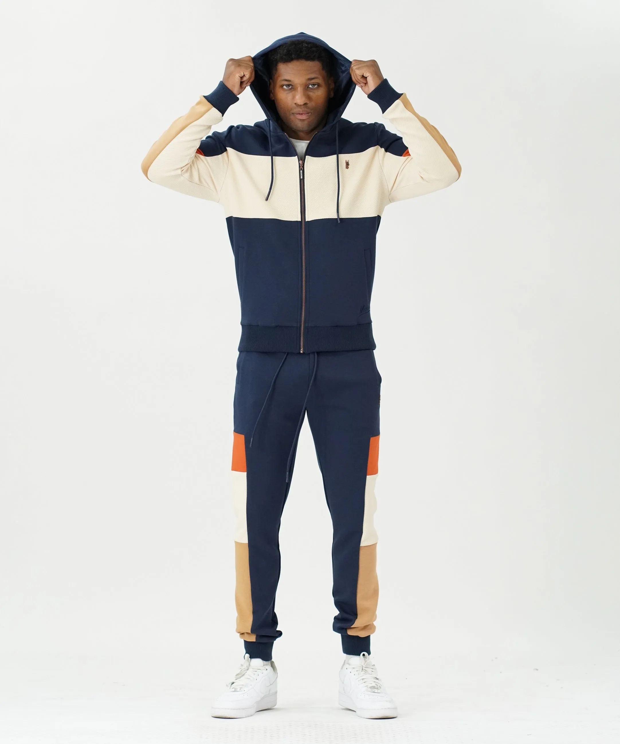 M2323 Paolo Fleece Jacquard Hoodie Track Set - Navy