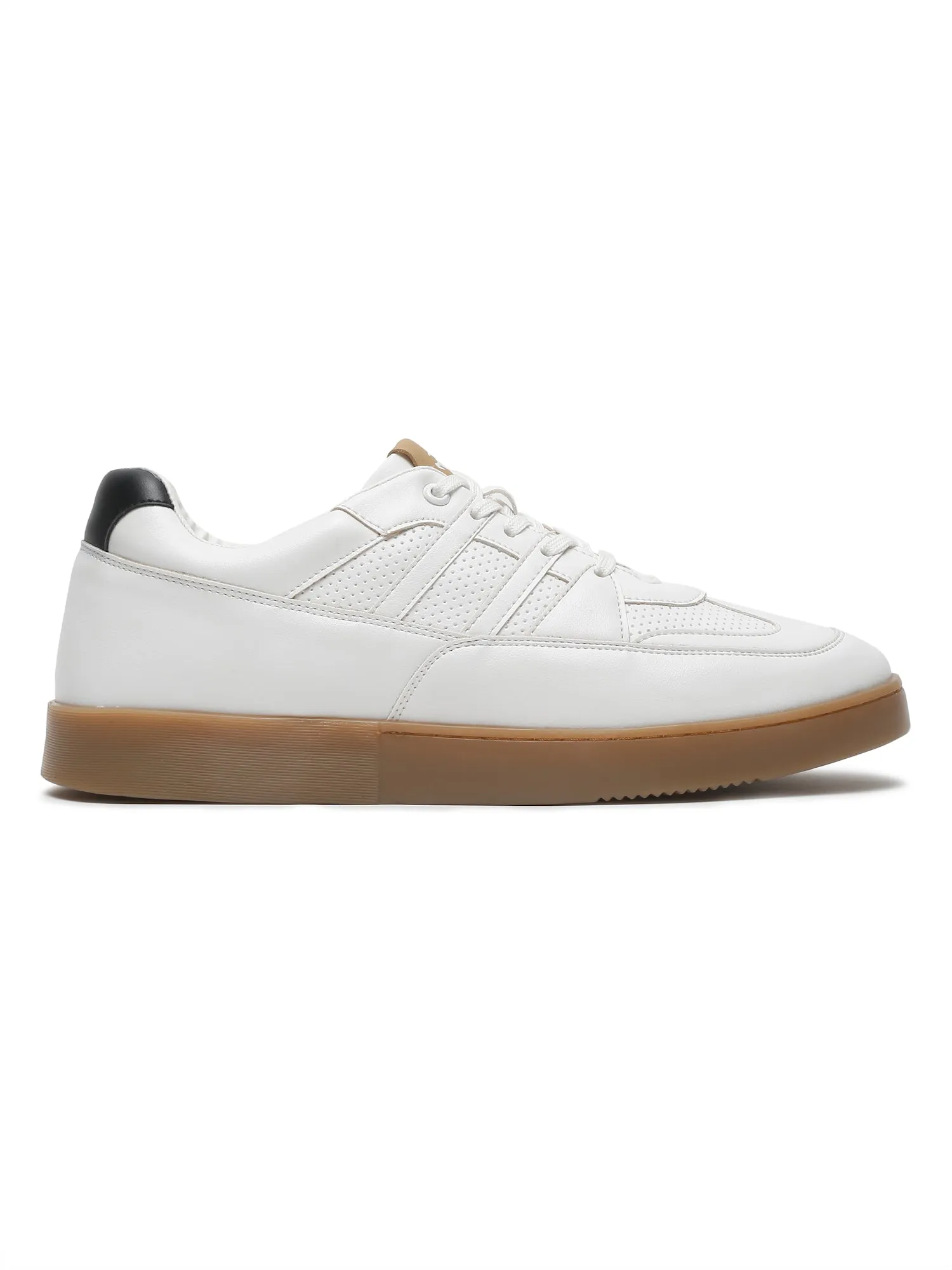 Men White Solid Lace Up Casual Sneakers