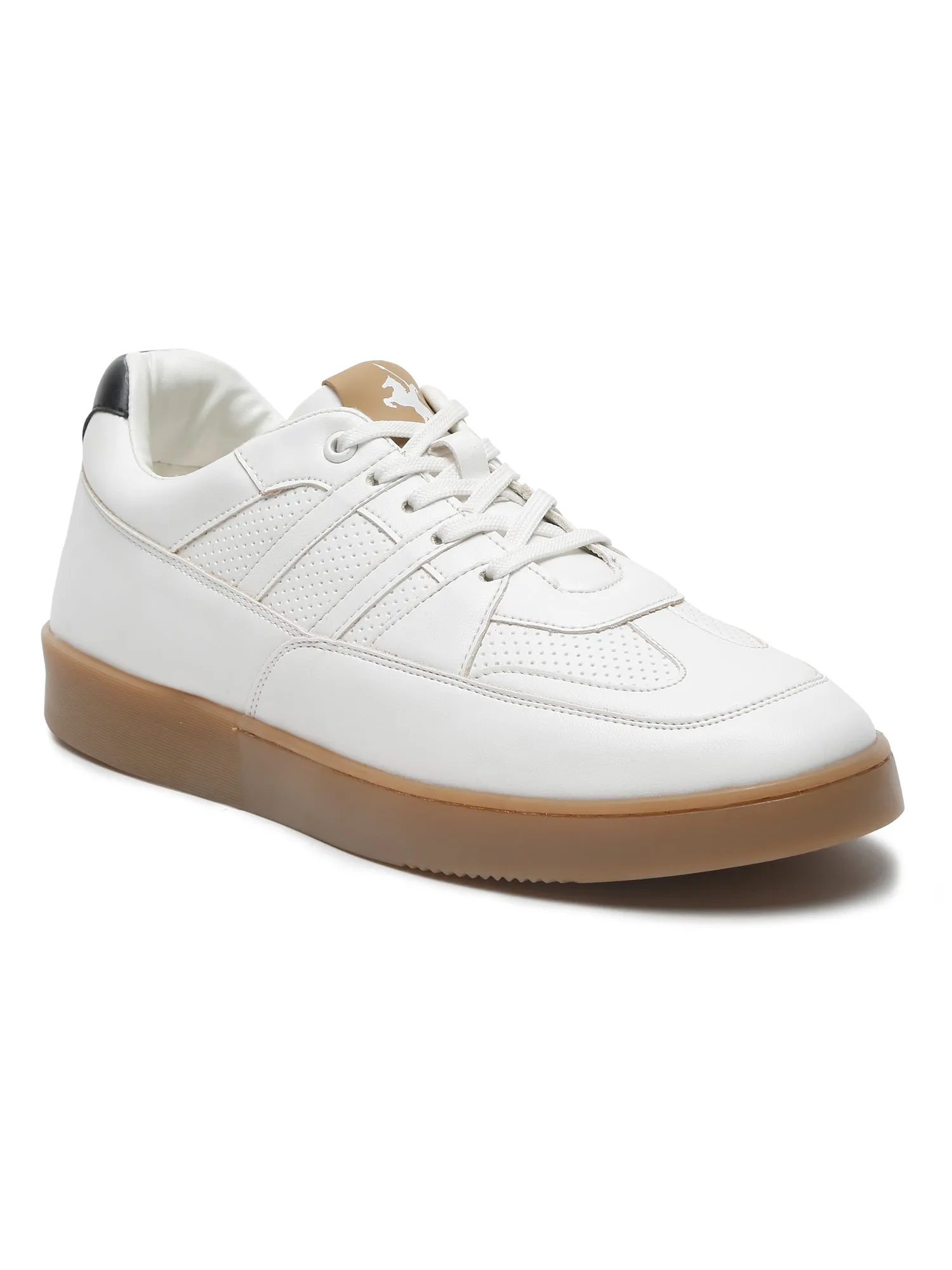 Men White Solid Lace Up Casual Sneakers