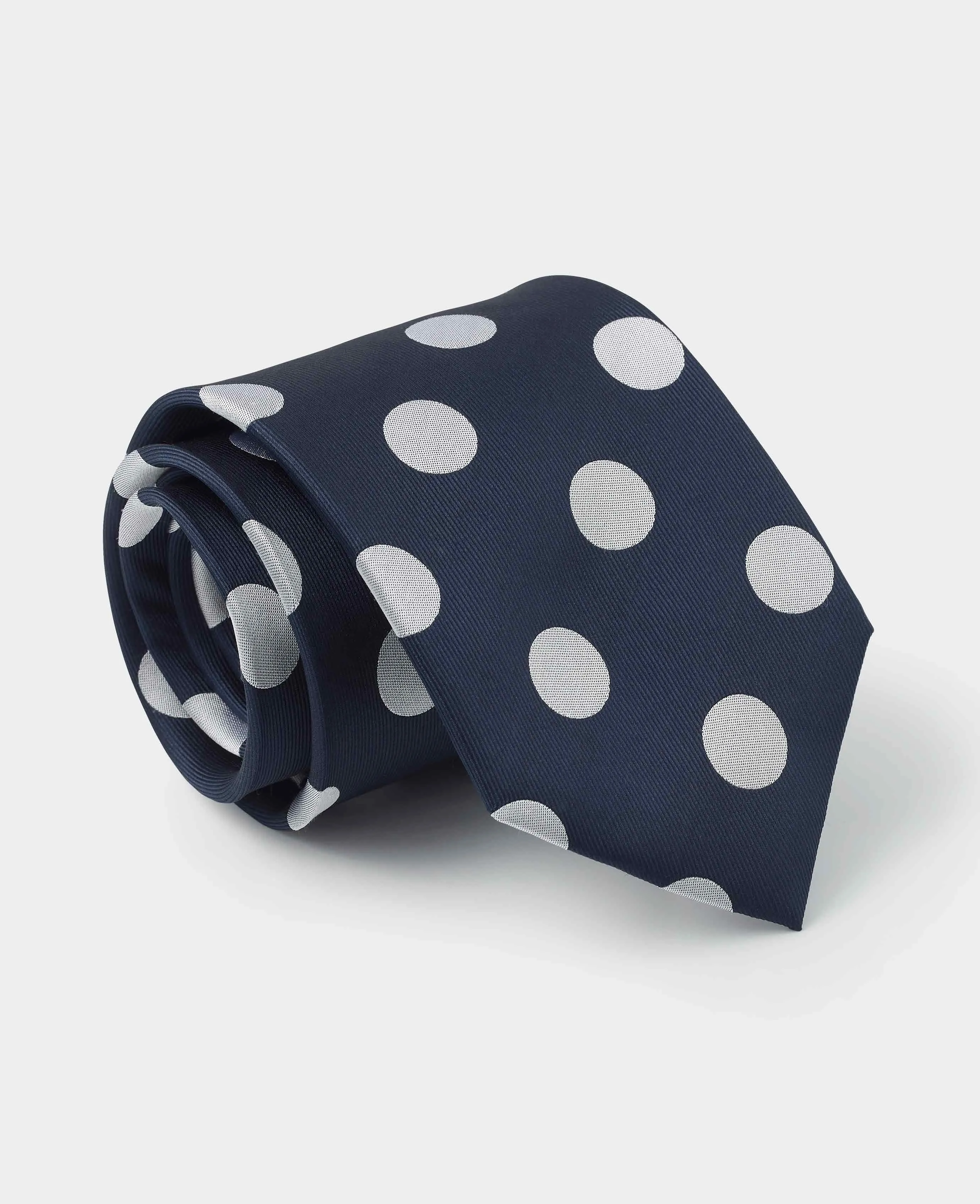 Navy Large Spot Silk Tie