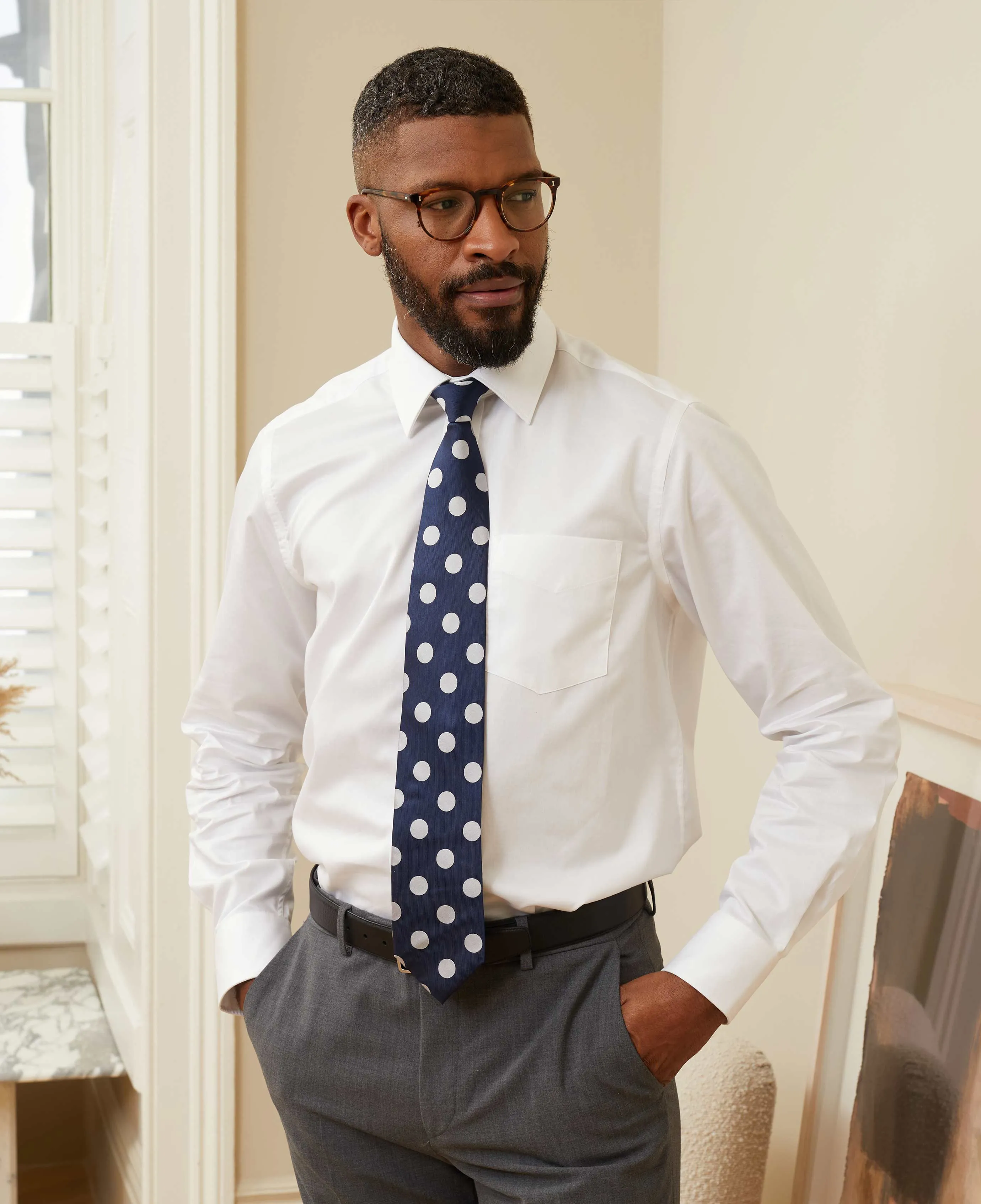 Navy Large Spot Silk Tie