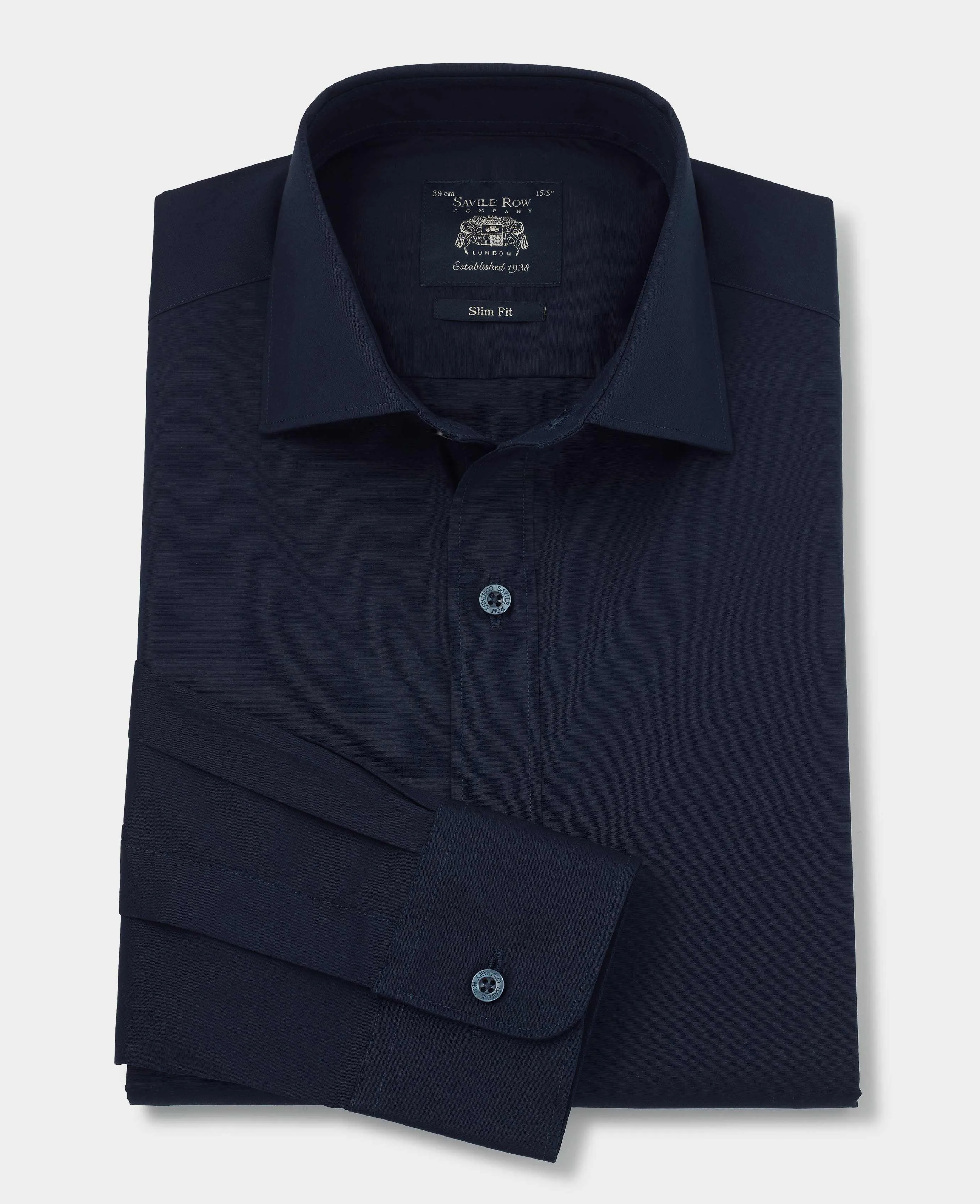 Navy Slim Fit Stretch Formal Shirt - Single Cuff