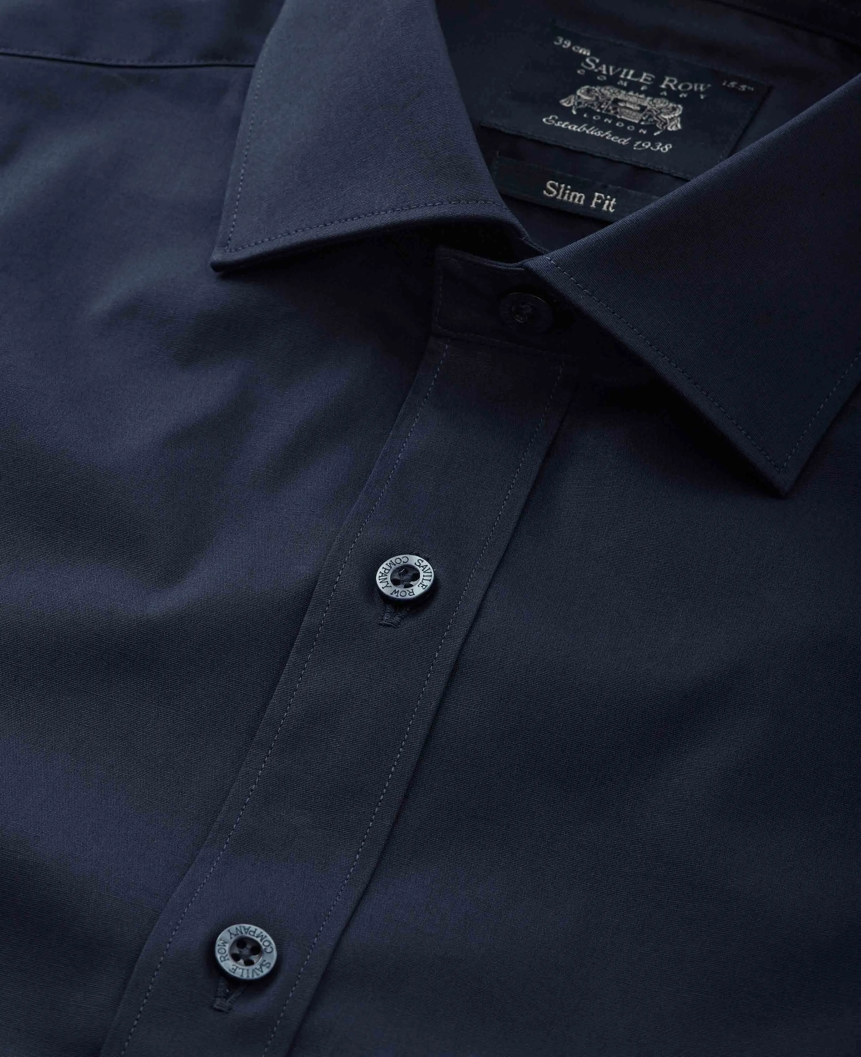 Navy Slim Fit Stretch Formal Shirt - Single Cuff