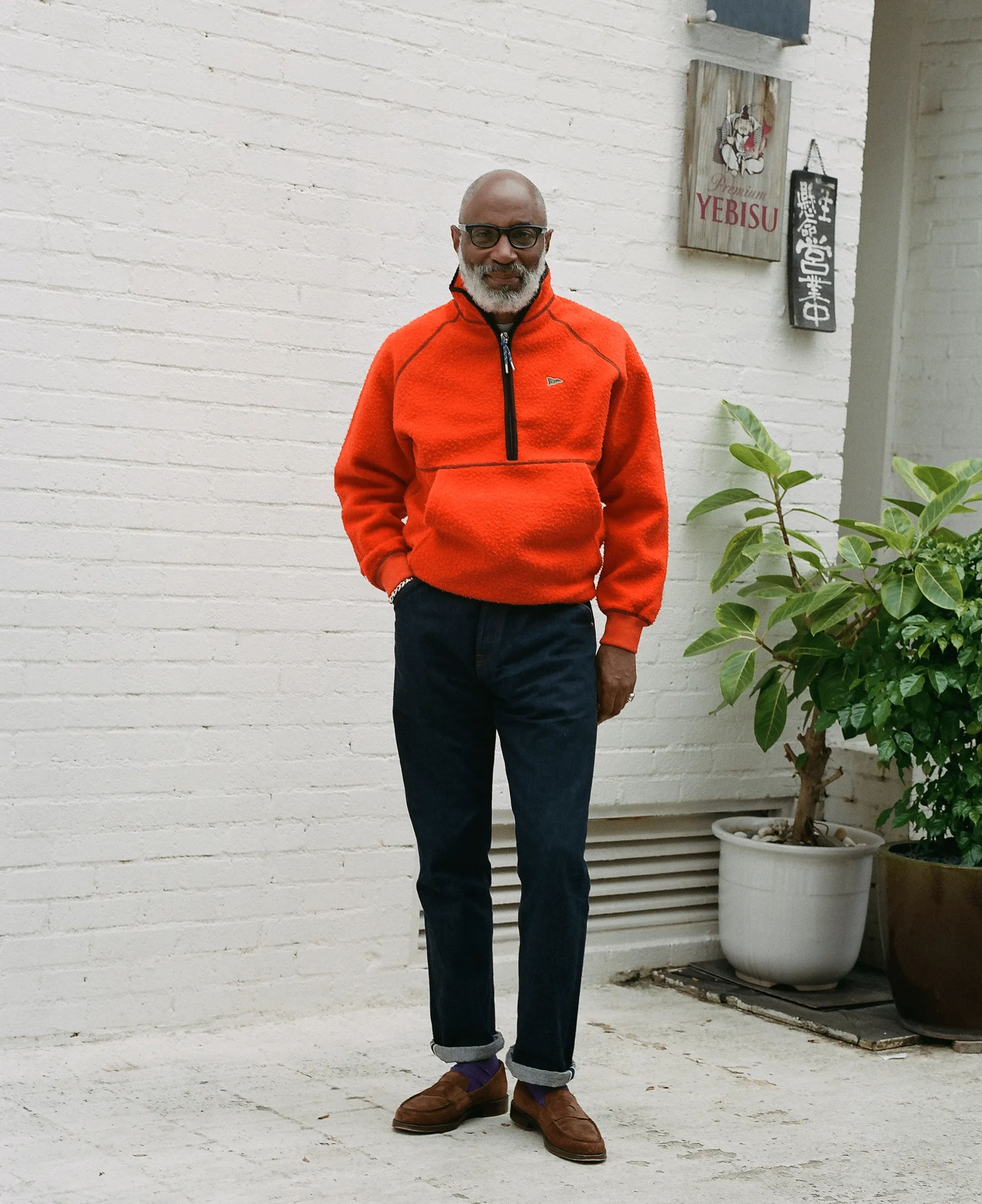 Orange Casentino Wool Half-Zip Pullover Fleece