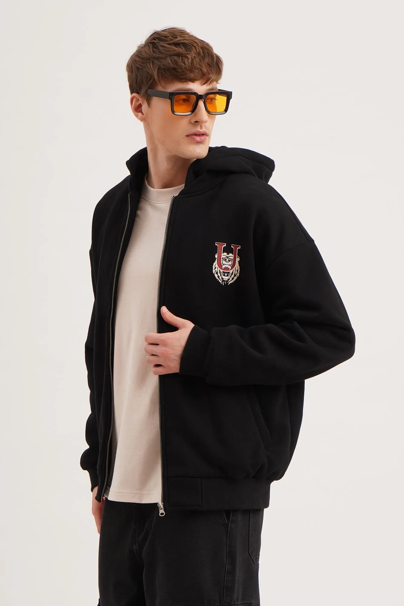 Relaxed Fit Varsity Jacket with Faux Hoodie