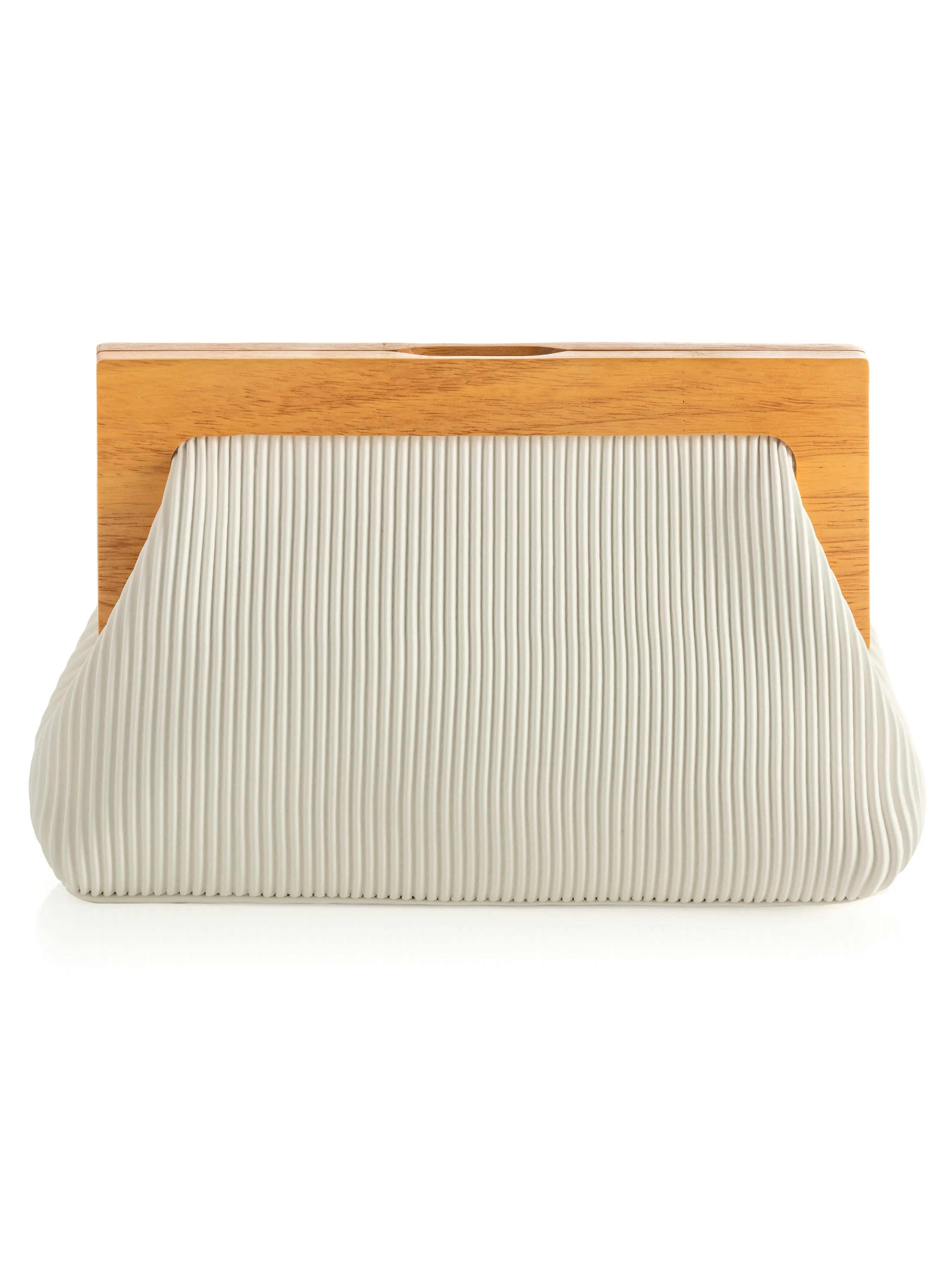 Shiraleah Delta Wood Frame Pleat Clutch, White - FINAL SALE ONLY